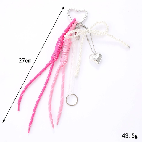 Mode Gevlochten Touw Hart Strik Portemonnee Hanger Tashanger Met Nep Kunstparel Hartsluiting Vrouwen Sieraden Cadeau