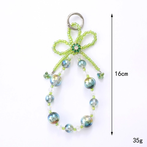 Handmade Beaded Starry Sky Bowknot Phone Chain Keychain Pendant Alloy Rhinestone Plastic Beads Butterfly Bag Hanging Accessories