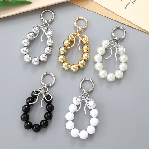 Portachiavi con Fiocco e Perline di Moda Ciondolo per Borsa Künstliche Perle e Perline di Metallo Accessori per Donna Zaino Custodia Telefono