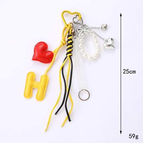 Mode PU-Leder Herz Buchstabe H Taschenanhänger Schlüsselanhänger Für Damen Handtaschenzubehör Mit Geflochtenem Seil Künstliche Perle Schleife