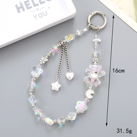 Porte-clés en Perles à la Mode Cœur Papillon Étoile Lune Ours Breloque de Téléphone Fait Main Accessoire de Sac Femme