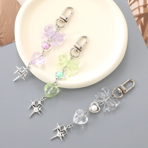 Y2K Ästhetik Stern Schleife Perlen Schlüsselanhänger Millennial Stil Acryl Herz Tasche Charm Für Damen Mädchen Rucksack Zubehör