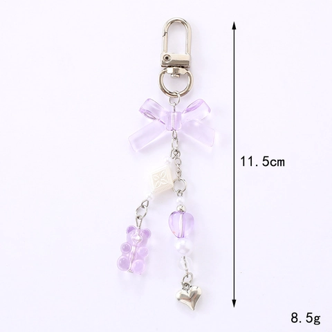 Llavero de Oso Transparente Color Caramelo con Lazo y Corazón Lindo Acrílico Abalorios Hechos a Mano Colgante de Bolso Regalo