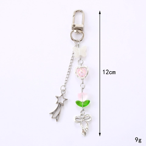 Y2K Millennium Stil Blume Schleife Schlüsselanhänger Für Damen Süße Tulpe Herz Sternschnuppe Tasche Anhänger Handgemachtes Accessoire