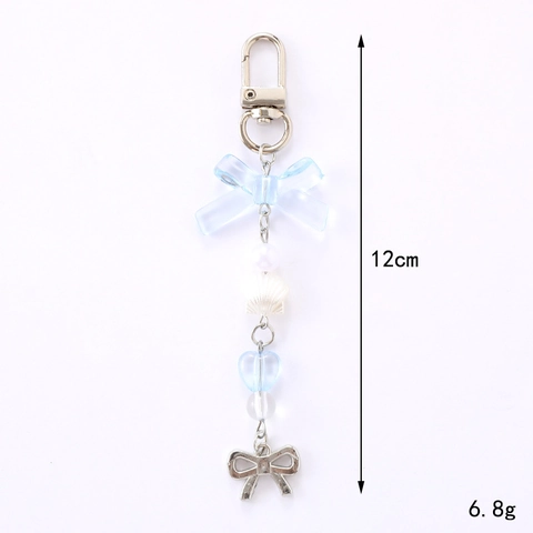 Llavero de Lazo con Cuentas Dulce para Mujeres Niñas Colgante de Corazón Concha Perla Artificial de Imitación Joyería de Bolso Teléfono