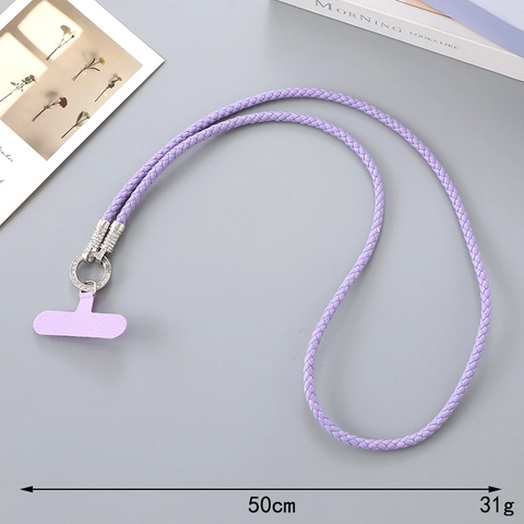 Braided PU Leather Phone Lanyard Crossbody Neck Strap With Rhinestone Ring Multifunctional Anti Lost Mobile Phone Chain For Women