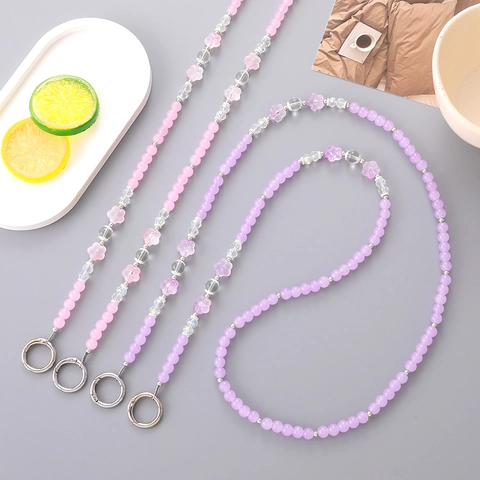 Cordon de Téléphone en Perles Chaîne Crossbody Avec Fermoirs en Métal Charmes de Fleur en Résine Femmes Courroie de Cou
