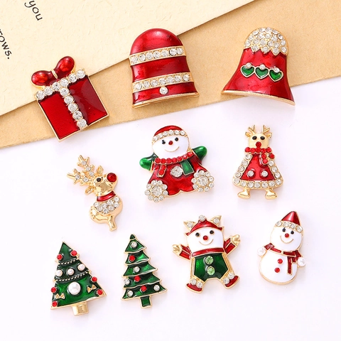 Christmas Series Cute Rhinestone Enamel Elk Snowman Tree DIY Alloy Pendants For Jewelry Making Car Decor Holiday Accessories