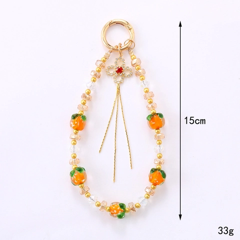 Colgante de Bolso de Cuentas Hecho a Mano Trébol Borla Fresa Caqui Fruta Llavero Para Mujer Joyería de Teléfono Accesorio