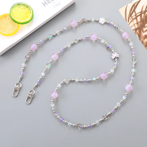 Handgemaakte Kralen Vlinder Bloem Telefoon Lanyard Crossbody Tas Ketting Anti-Verlies Strap Acryl Kralen Charm Sleutelhanger Voor Vrouwen