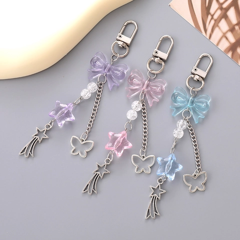 Sweet Hollow Butterfly Bow Pendant Keychain Y2K Style Camera Bag Hanging Ornament Heart Star Mobile Phone Charm Jewelry