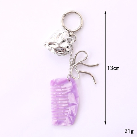Mode Acetat Mini Kamm Herz Anhänger Schlüsselanhänger Für Damen Legierung Schleife Marmor Muster Tasche Charme Telefon Anhänger