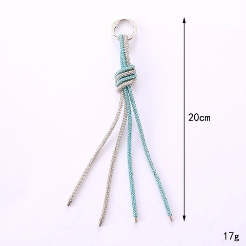 Luxury Rhinestone Roman Knot Tassel Keychain Alloy Double Color Chain Bag Pendant For Women Purse Decoration Accessory