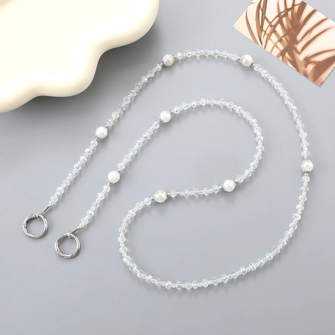 Acryl Künstlicher Kristall Künstliche Perlen Handy Umhängekette Mit Metallring Künstliche Perle Lanyard Für Damen Taschen Dekoration Gurt