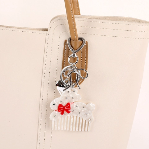 Dolce Portachiavi a Pettine in Acetato a Forma di Gatto e Coniglio Con Fiocco e Cuore Charm per Borsa Donna Ragazza Accessori