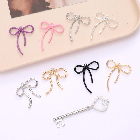 Alloy Hollow Bow Ribbon Pendant Heart Key DIY Jewelry Accessories For Phone Case Bag Decoration Painted Bowknot Charms