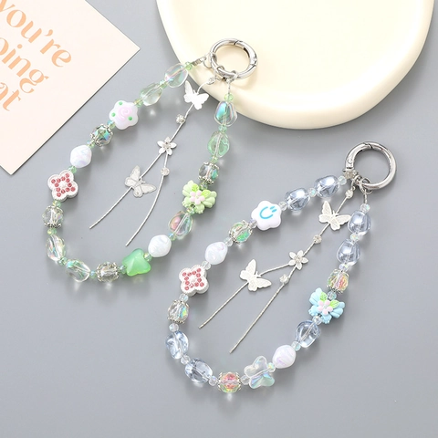 Koreanisch Ins Stil Perlen Schlüsselanhänger Handyband Für Frauen Legierung Schmetterling Quaste Anhänger Acryl Stern Perlen Tasche Accessoire