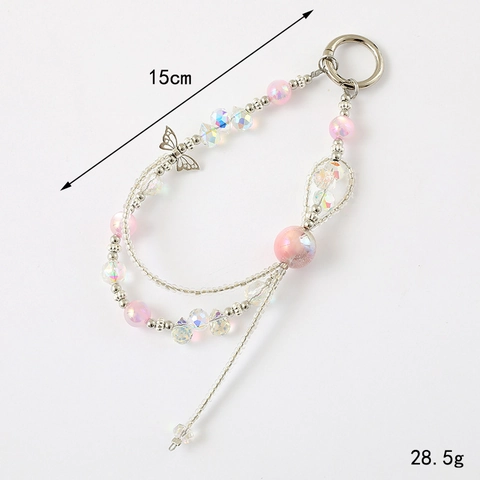 Elegante Cinturino per Cellulare con Pendente a Farfalla Perline in Acrilico Colorato Ciondolo per Borsa con Perle Artificiali