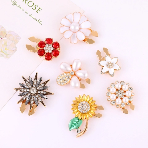 Zinc Alloy Sunflower Flower Star Rhinestone Artificial Pearl Charms For DIY Jewelry Making Shirt Collar Decoration Accessories