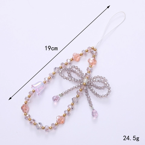 Fashion Artificial Crystal Handmade Beaded Phone Strap Bowknot Anti-lost Lanyard For Camera Bag Decoration Women Jewelry Accessory
