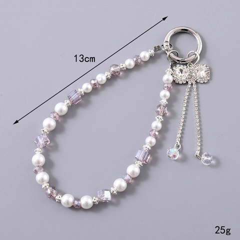 Eleganter Schleife Strass Künstliche Perle Perlen Schlüsselanhänger Für Damen Handgefertigter Kristall Taschenanhänger Handy Lanyard Handgelenkband Zubehör
