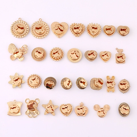 Vintage Zinc Alloy DIY Jewelry Accessories Artificial Pearl Rhinestone Heart Flower Bear Collar Button Decorative Pins For Shirt Women