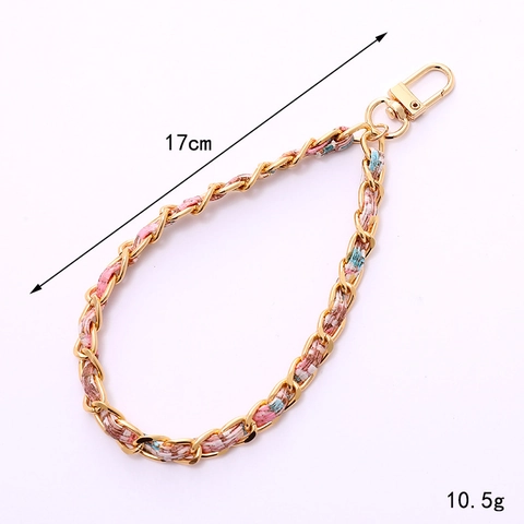 Fashion Handwoven Metal Chain Synthetic Leather Phone Lanyard Keychain For Women Bag Charm Anti-lost Versatile Accessories