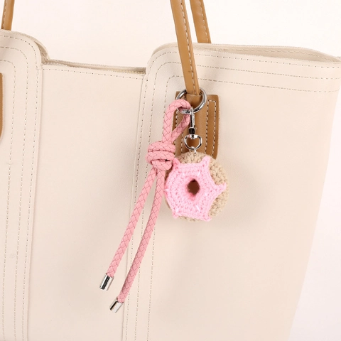 Colgante para Bolso de Donut Hecho a Mano a Ganchillo Cuerda de Cuero PU Trenzada Cadena de Teléfono Para Mujeres Niñas Regalo Estilo Coreano Llavero
