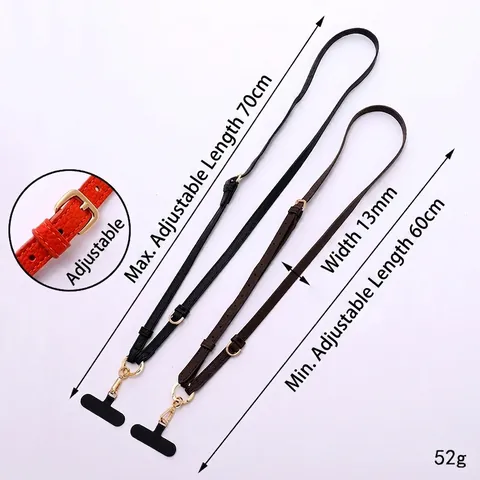 Adjustable Litchi Grain Faux Leather Phone Lanyard Crossbody Strap With Metal Buckle And Connector Pad For Women Jewelry