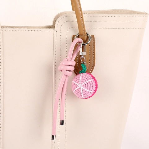 Ciondolo per Borsa a Forma di Frutta all'Uncinetto Fatto a Mano con Cordino in Pelle PU Anguria Kiwi Mela Arancia Portachiavi Donna