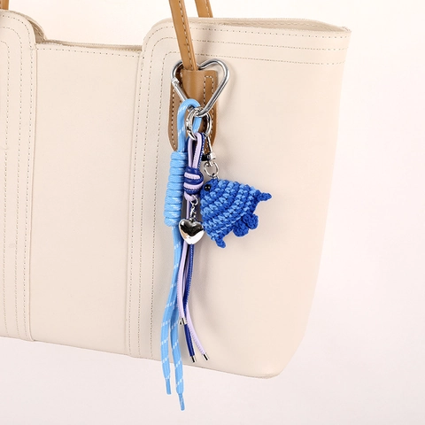 Portachiavi a Forma di Pesce all'Uncinetto Fatto a Mano per Donna Ciondolo per Borsa con Ciondolo a Cuore Cordino per Telefono in Pelle Sintetica