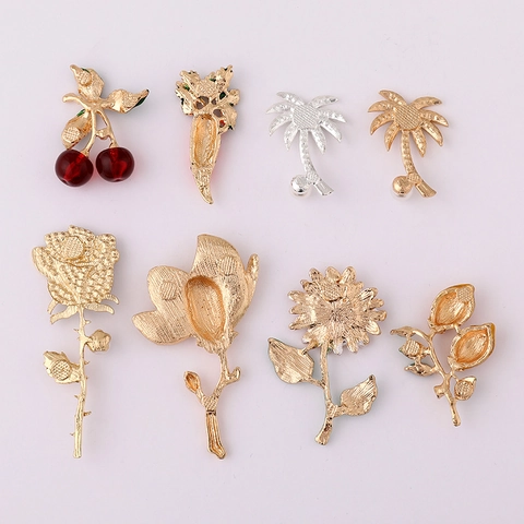 Alloy DIY Charms Rhinestone Faux Artificial Pearl Enamel Rose Palm Tree Cherry Magnolia Sunflower Carrot Lemon Jewelry Decoration Accessory