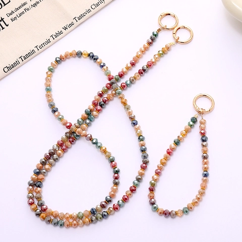 Vintage Colorful Glass Beaded Crossbody Phone Chain And Bag Pendant With Gold Alloy Ring Anti-Lost Strap For Women Jewelry