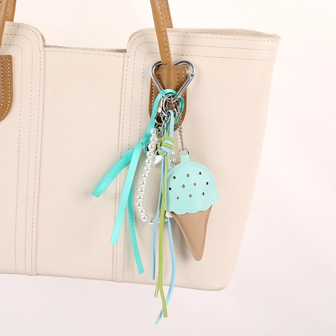 Pendente per Borsa in Pelle a Forma di Gelato Con Künstliche Perle d'Imitazione Fiocco Cuore Gancio in Metallo Zaino Donna Regalo Accessorio