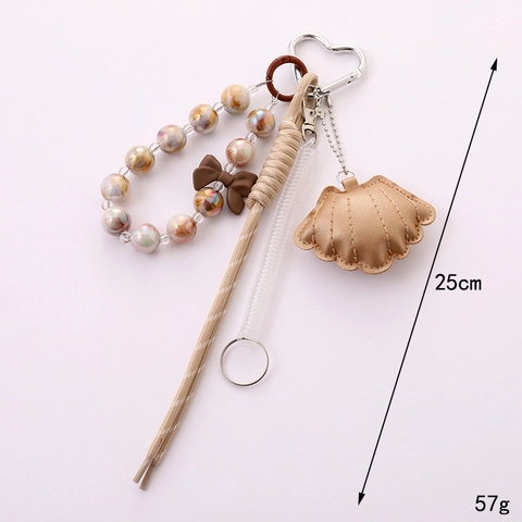 Llavero de Cuentas de Moda Lazo Concha Colgante de Bolso para Mujer Hebilla de Corazón Cuerda Tejida Accesorio de Cadena de Teléfono