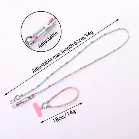 Handmade Floral Printed PU Leather Phone Lanyard Crossbody Strap Wrist Strap Metal Clasp Women Stylish Phone Accessory Jewelry