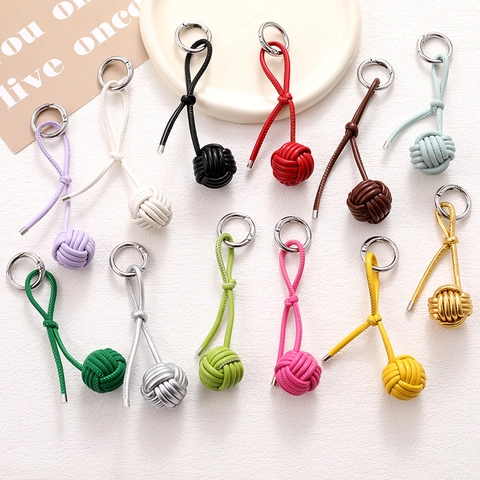 Braided PU Leather Ball Keychain Hand-woven Korean Style Candy Color Bag Pendant For Women Accessories Phone Charm Decorative Gift