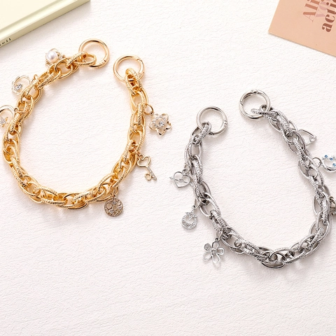 Ciondolo per Borsa a Catena Grossa Cinturino da Polso per Cellulare Con Perla Artificial Stella Luna Ciondolo Accessori Borsa Oro Argento
