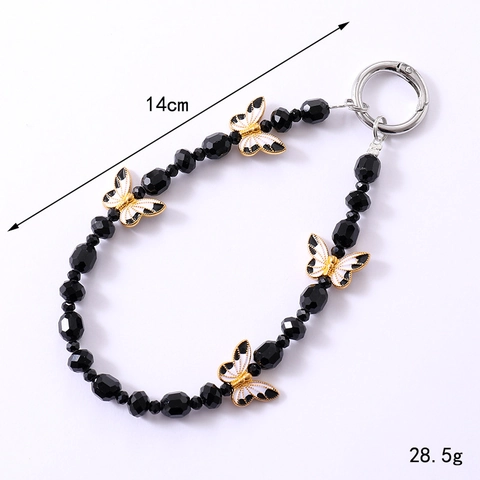 Colgante para Teléfono de Aleación Mariposa y Cuentas de Cristal Cordón Corto de Lujo para Móvil para Mujeres