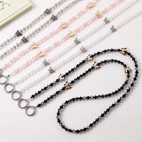 Butterfly Crystal Beaded Crossbody Chain For Phone Bag Strap Replacement Alloy Butterfly Charm Lanyard Women Fashion Accessories