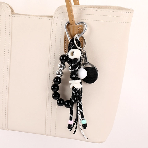 Portachiavi Creativo a Forma di Racchetta da Ping Pong Ciondolo per Borsa Intrecciato a Mano con Lettere OK Decorazione per Telefono