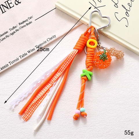 Hand Woven Crystal Sunflower Carrot Bag Charm Keychain For Women Handmade Lace Umbrella Rope Dopamine Backpack Pendant Gift