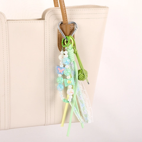 Handmade Braided Rope Keychain Candy Beaded Heart Buckle Bag Pendant For Women Girls Backpack Accessory Sweet Charm