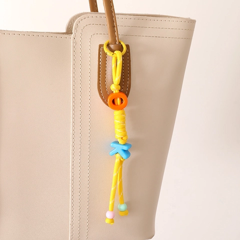 Fashion Handwoven Nylon Rope OK Letter Bead Bag Charm Keychain For Women Backpack Phone Case Decoration Ins Style Accessory