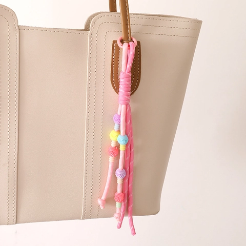 Ciondolo per Borsa in Corda Intrecciata con Perline Colorate Artigianale Cordino per Telefono in Nylon Donna Dolce