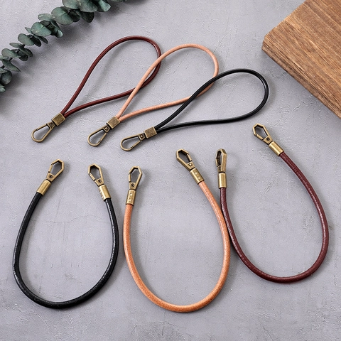 Vintage Rindsleder Taschen Tragekette Austauschbarer Riemen Handgelenkschlaufe Bronze Schnalle Retro Zubehör Für Damen Alltag