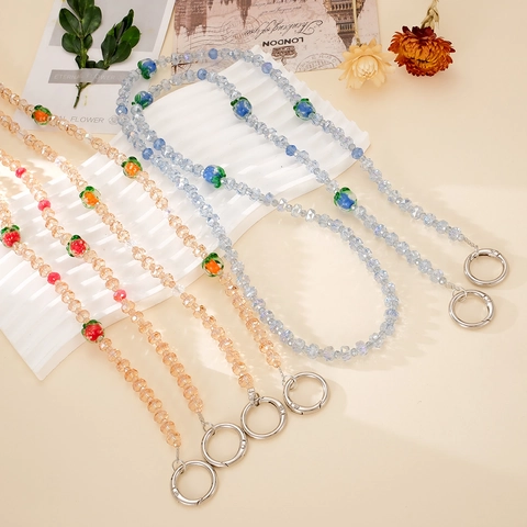 Cordino per Cellulare in Vetro Fatto a Mano con Perline di Frutta Tracolla per Borsa Cachi Mirtillo Catena da Appendere Donna