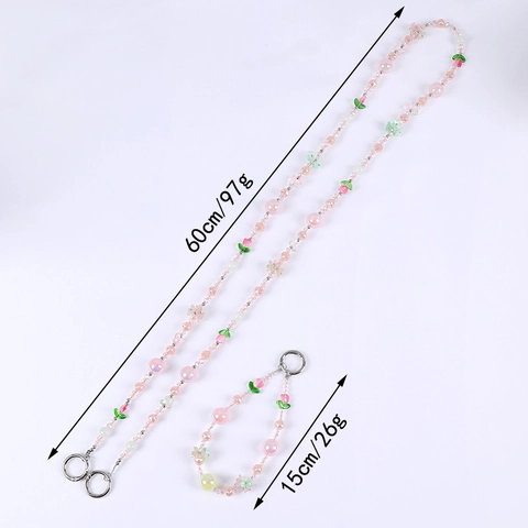 Cordón de Teléfono con Cuentas de Flor de Tulipán Dulce Cadena Cruzada para Mujer Cuentas Estrelladas de Acrílico Colgante de Bolso Accesorio de Correa de Repuesto