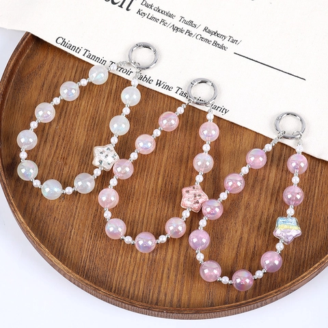 Cadena de Teléfono de Abalorios de Estrella de Acrílico Iridiscente Estilo Ins con Anillo de Aleación Perla Artificial Colgante Bolso