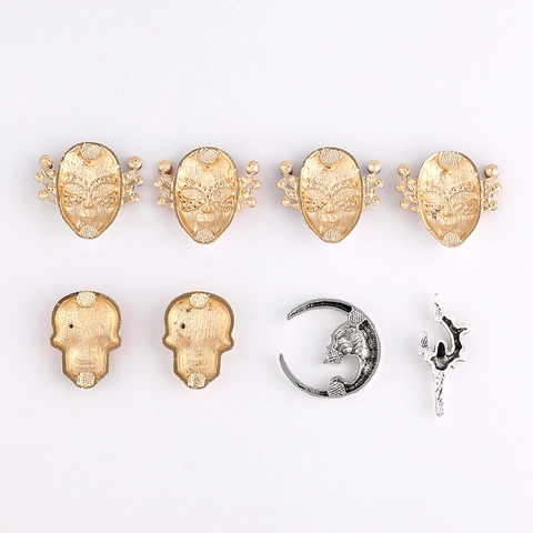 Halloween Gothic Skull Mask Pendants For Jewelry Making Zinc Alloy Enamel Rhinestone DIY Accessories Gift